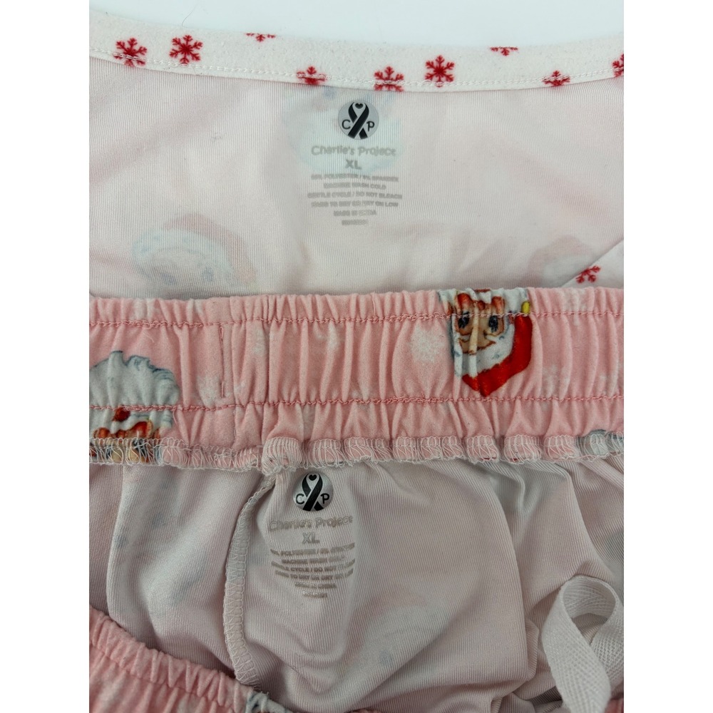 Charlie's Project Pajama Set Pink Womens XL Santa Claus Snowflake Holiday PJs - Picture 6 of 6